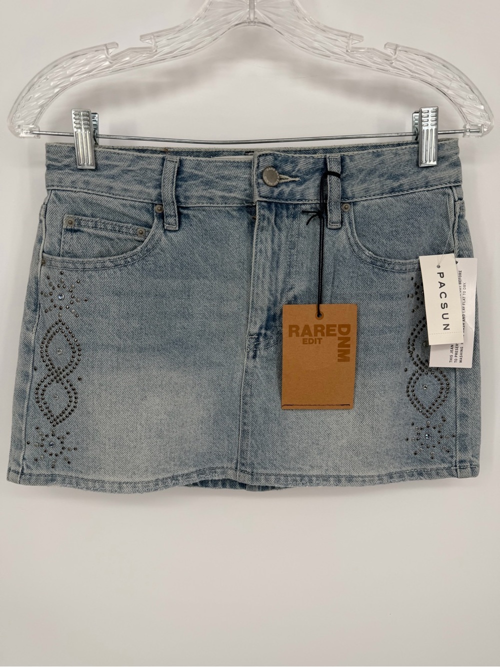 PacSun Light Wash Studded Denim Mini Skirt